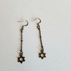 Brass earrings with Star of David on chain.